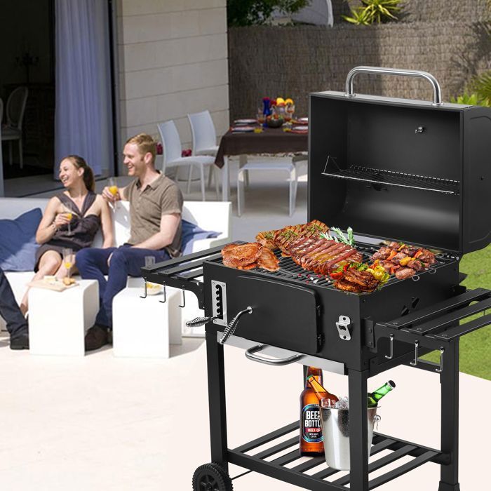 Barbacoa de carbón - TEENO - TEENO XXL - Carro - Acero al carbono - Termómetro integrado