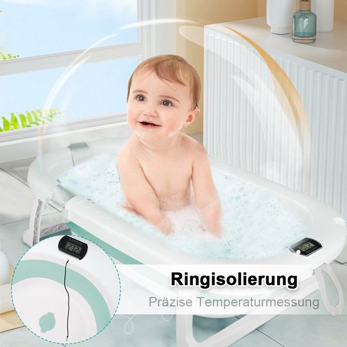 Bañera para bebés - Bañera infantil - MIPAN - Con cojín de baño + termómetro incorporado - Antideslizante + Plegable - Verde