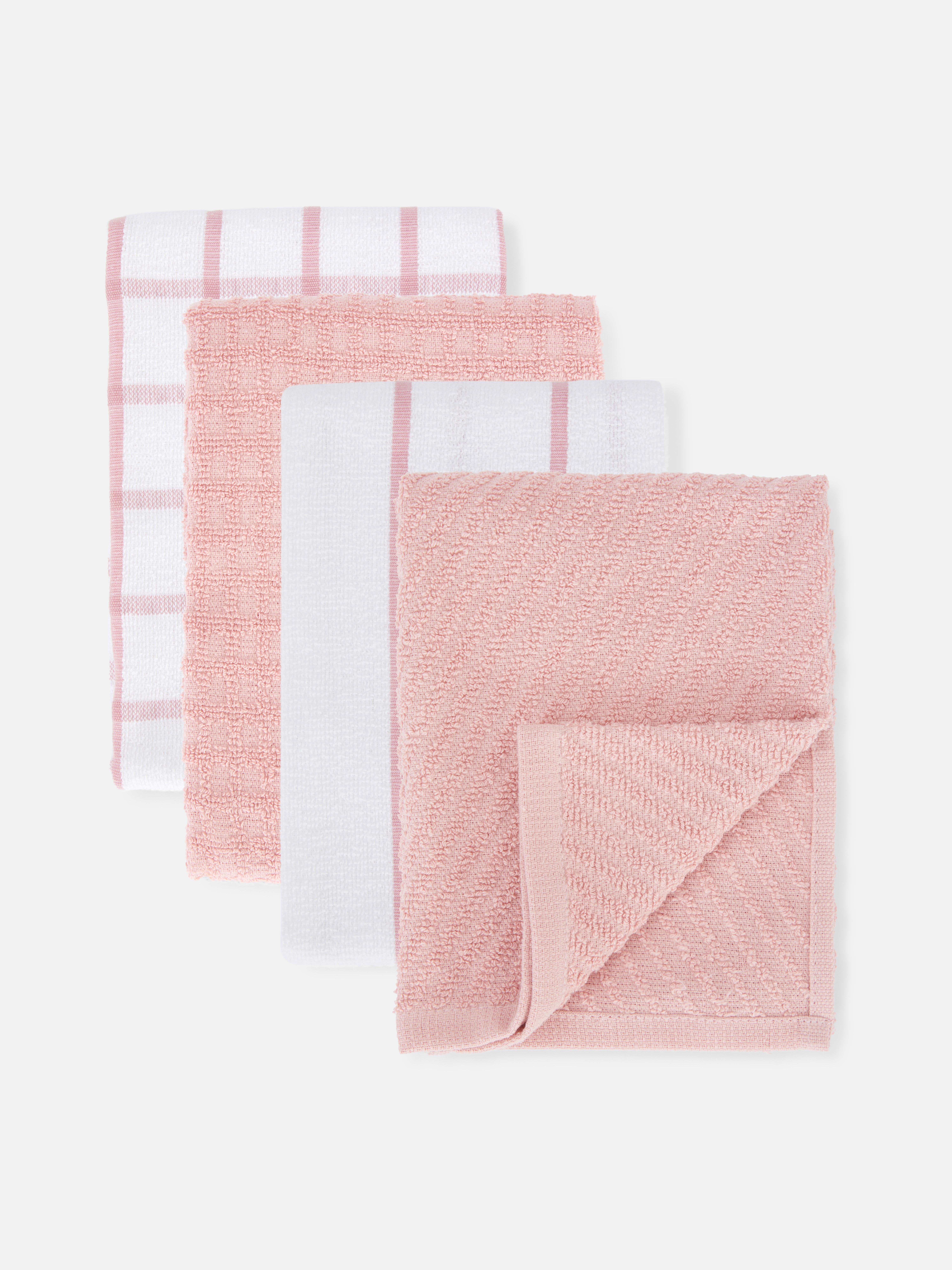 Set di 4 strofinacci da cucina in spugna di cotone. Quattro strofinacci assorbenti in quattro eleganti fantasie.
