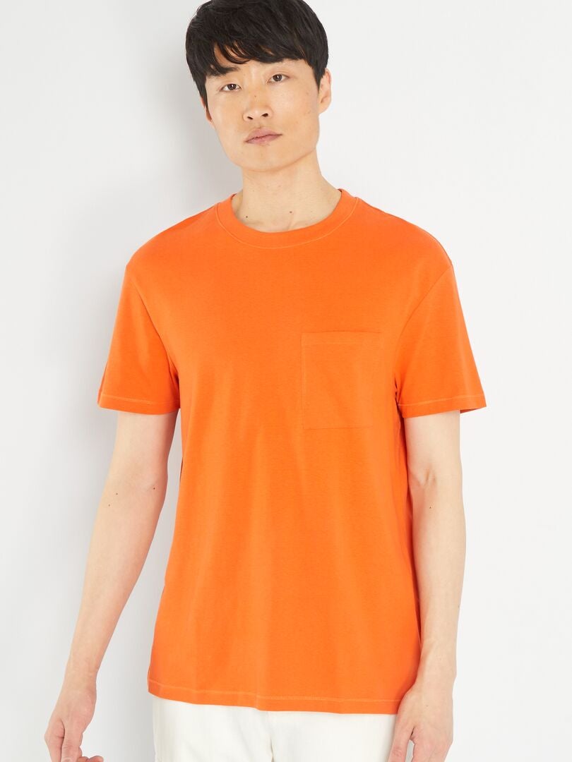 Camiseta de punto holgada con bolsillo - NARANJA