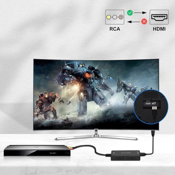 Convertisseur RCA vers HDMI avec Câbles HDMI, Adaptateur AV vers HDMI Full HD 720P/1080P Vidéo Audio Convertisseur