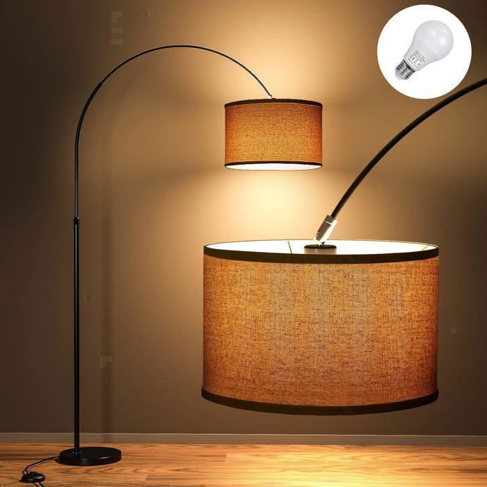 Modlicht Classic Stehleuchte JASMIN 165–180 cm | E27 9W LED-Leuchtmittel inklusive, beiger Leinenschirm, Fußschalter