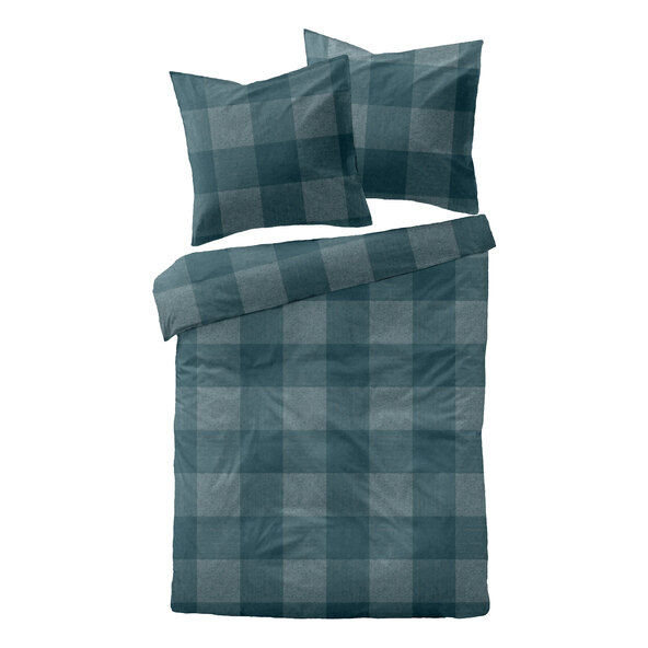 Jacquard flannel bed linen 200/220 + 2x80/80 cm, petrol check