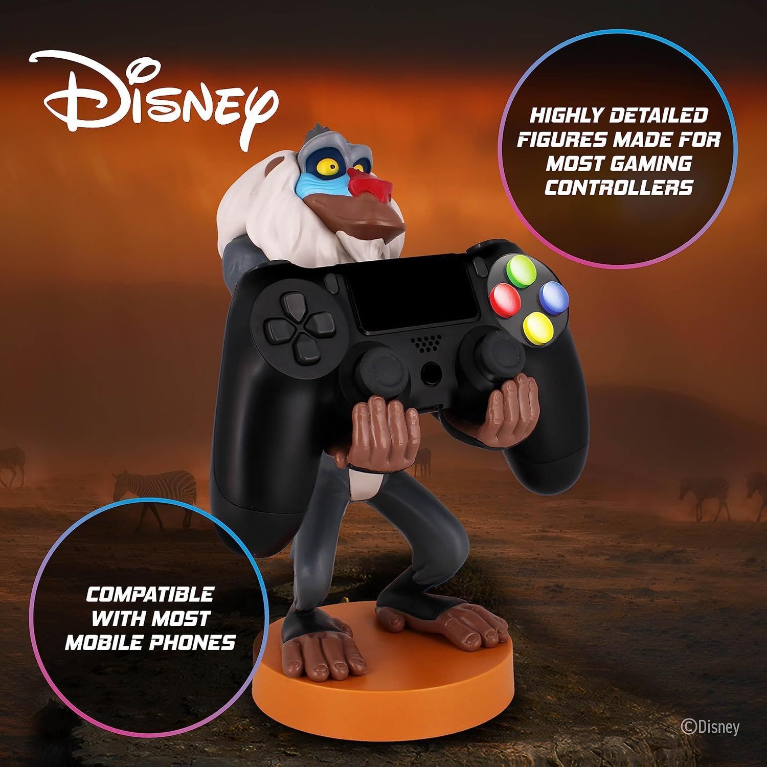 Figura de Rafiki de Disney (El Rey León) - EXQUISITE GAMING - Cable Guys - Soporte para auriculares, smartphone o accesorios pequeños - 20 cm