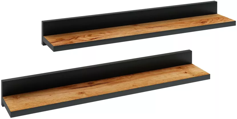 Komplet półek ściennych 2 szt czarny   dąb craft - Elax
