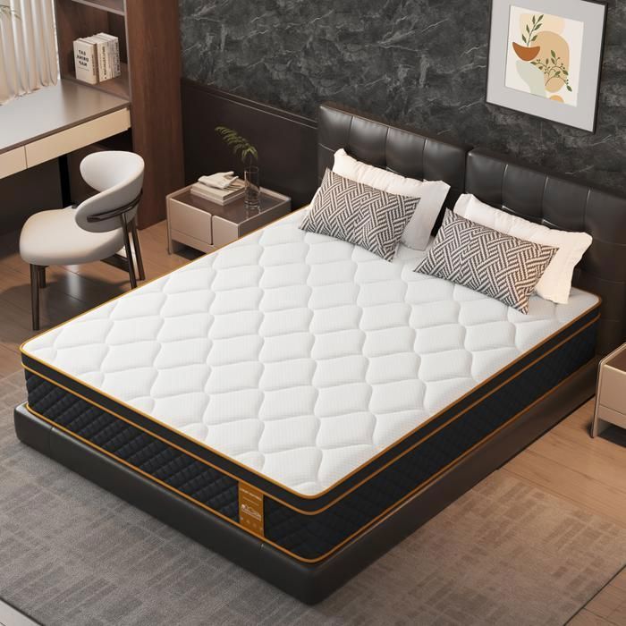 Colchón UKing de 180x200 cm - Extra grueso de 25 cm - Espuma viscoelástica + muelles de 7 zonas - Hipoalergénico y reversible