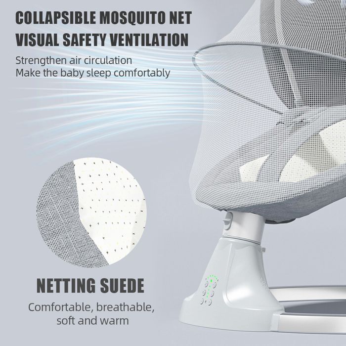 Electric baby swing, 3 adjustable speeds, remote control, Bluetooth, smart timer, rocking chair, grey