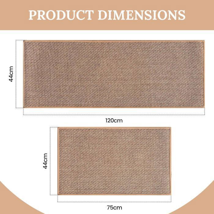 Alfombrilla de cocina antideslizante y lavable de goma para colocar delante del fregadero, de lino, color marrón, 2 piezas, 120x44cm + 75x44cm