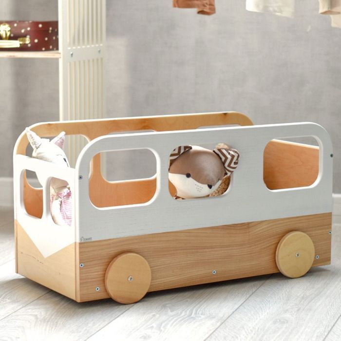 EWART WOODS Coffre à Jouets en Bois avec Roulettes – Rangement pour Jouets Enfants, Bibliothèque Bébé
