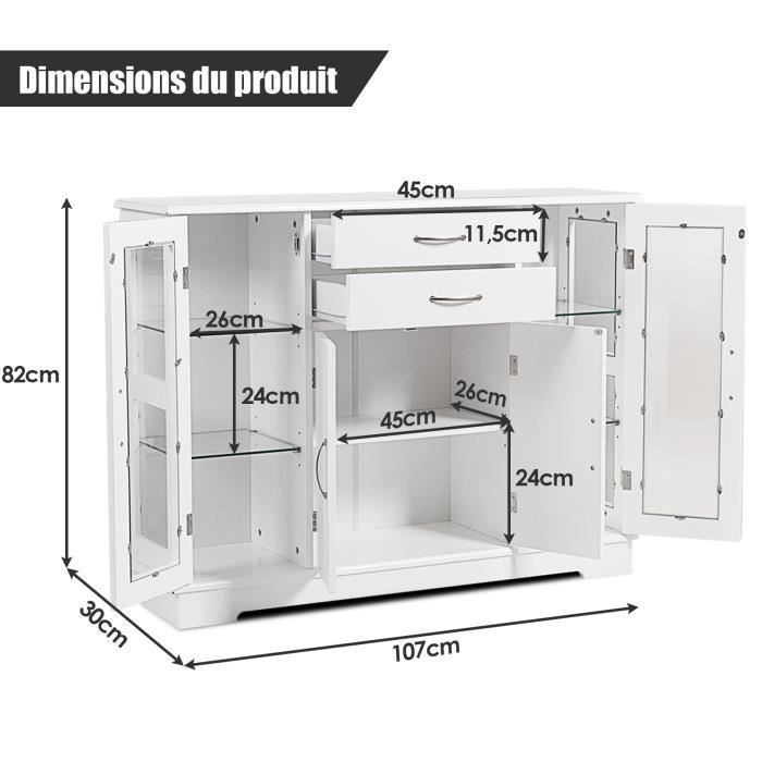 COSTWAY Kitchen Buffet, Storage Unit 107 x 30 x 82 CM White Cabinet for Kitchen and Living Room
