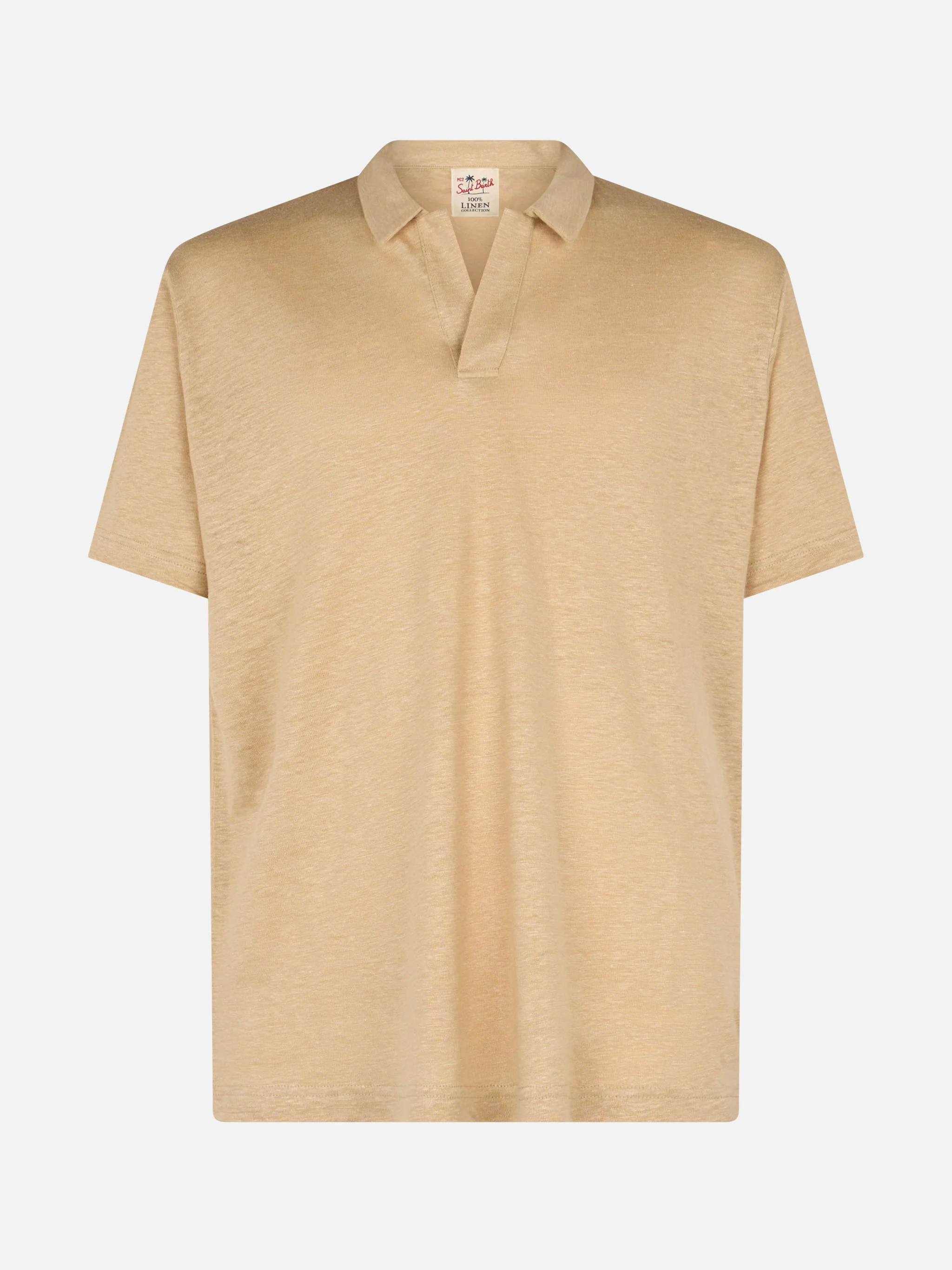 Fraser beige linnen poloshirt zonder knoopjes
