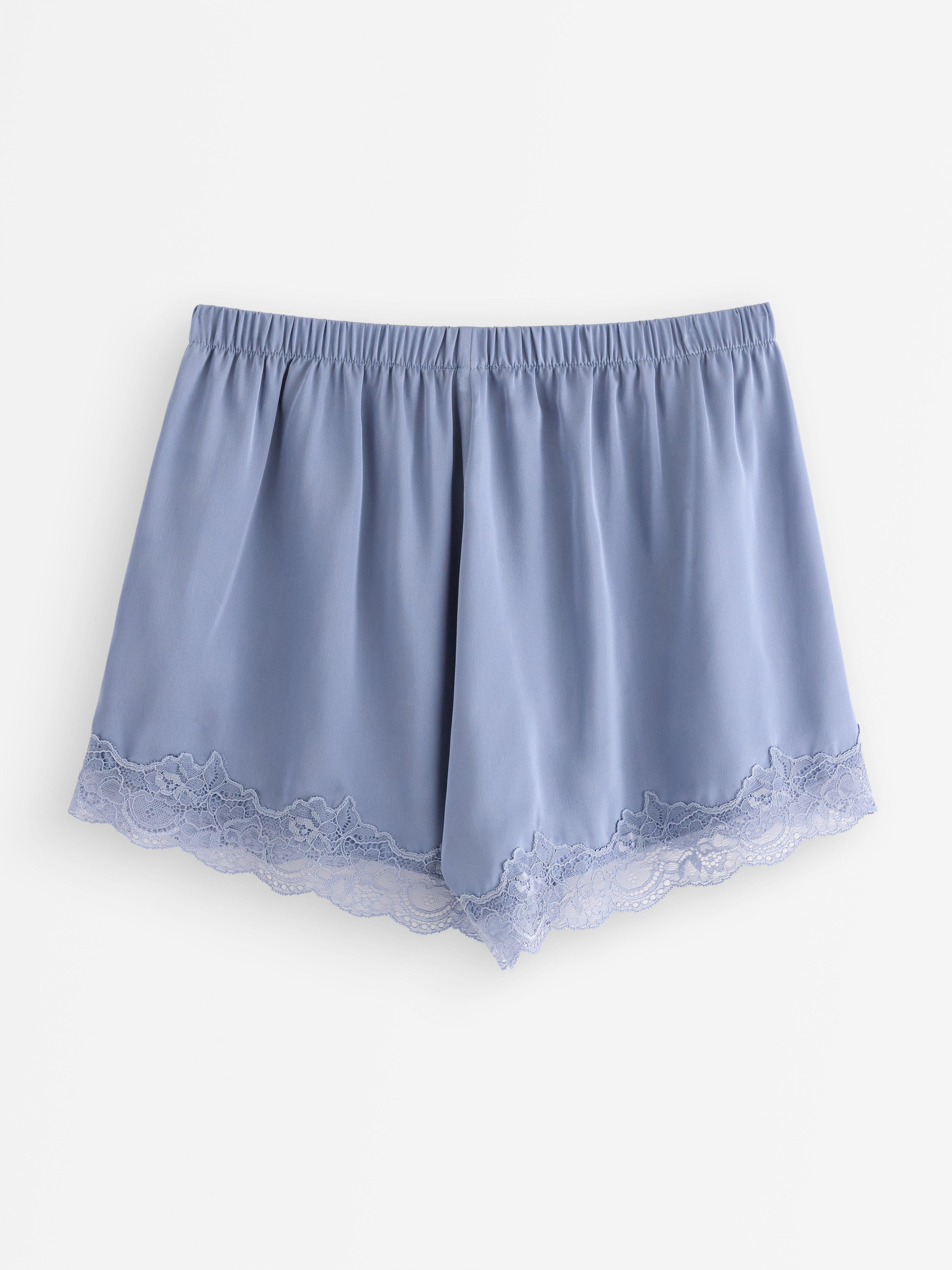 Pantalones cortos de pijama de satén azul empolvado