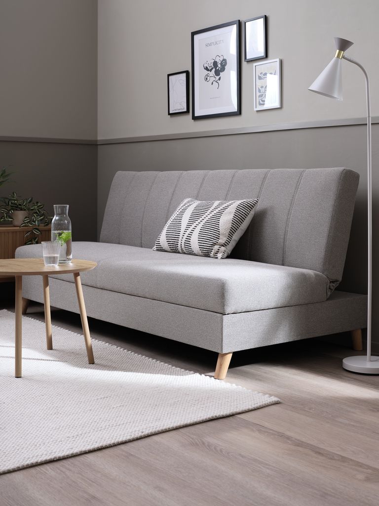 ILDVED sofa na razvlačenje, bež tkanina/boja hrasta