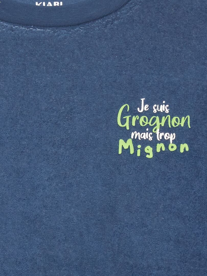 Camiseta de manga curta em tecido atoalhado - AZUL