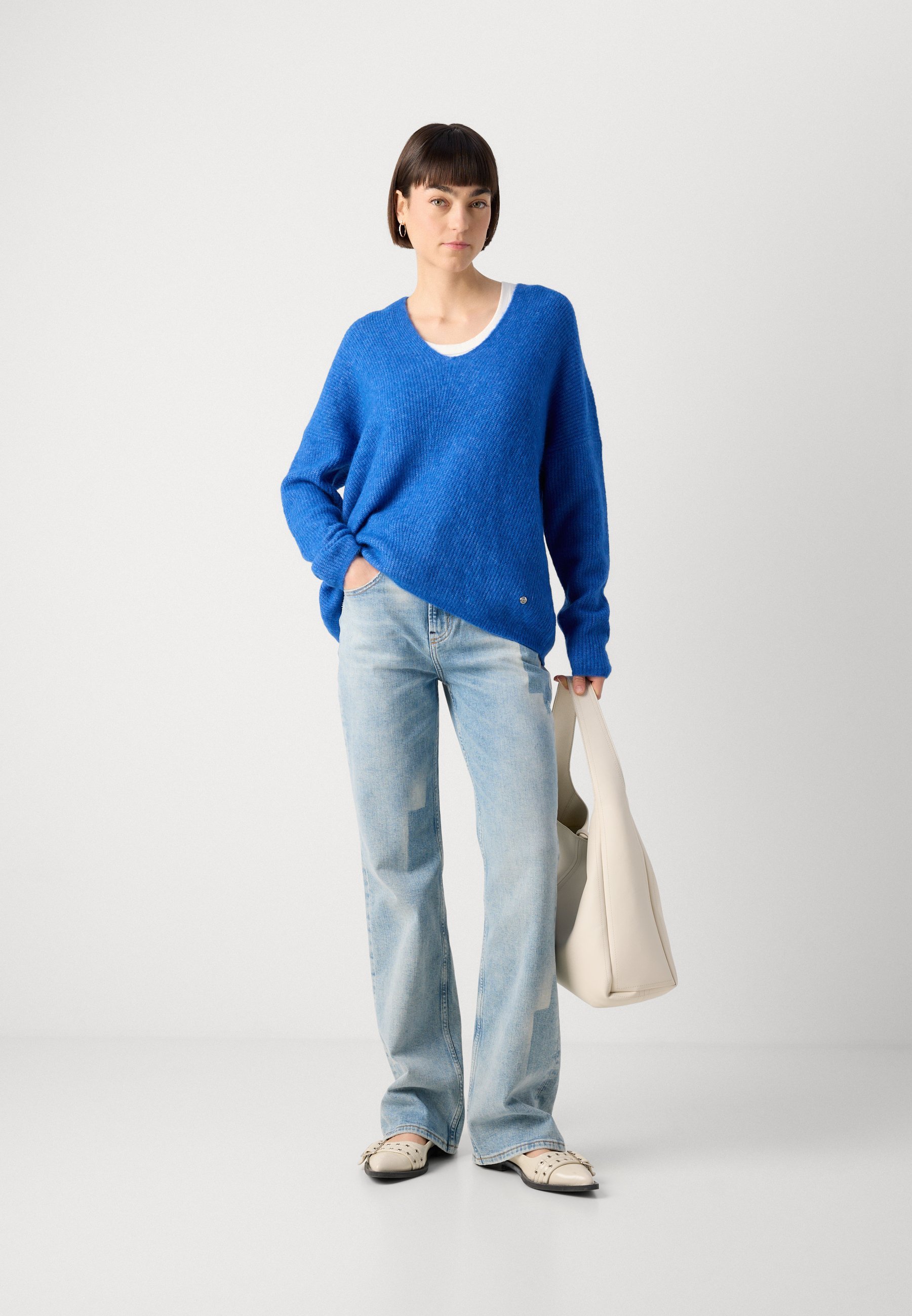 Mos Mosh THORA V-NECK - Jumper - blauw lolite