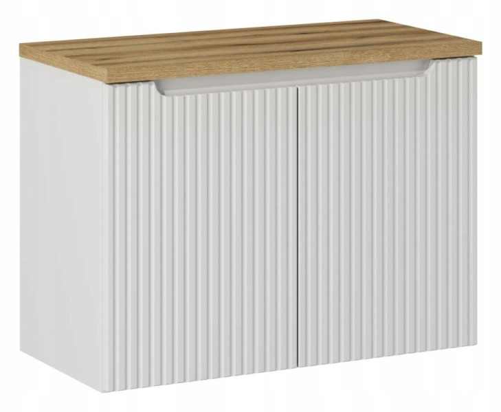 Szafka Pod Umywalkę 80 cm BIAŁA BLAT DĄB RYFLE 2D NOVA WHITE