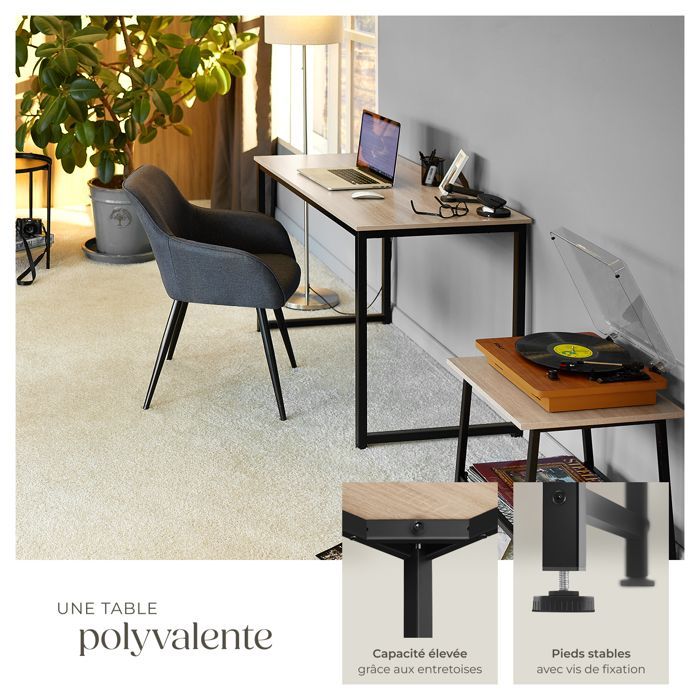 Desk - TECTAKE - FLINT desk in wood and steel 59 x 140 x 76.5 cm - Light wood