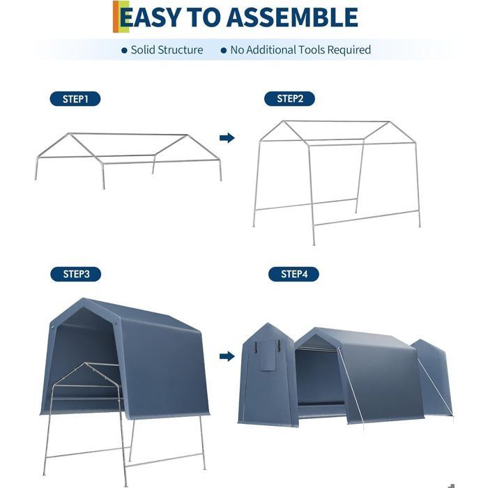 Cobertizo portátil para motocicletas GRAVEE, garaje para motocicletas, protección para vehículos de dos ruedas, almacenamiento exterior, tela Oxford impermeable, azul grisáceo, 1,8 x 1,8 m