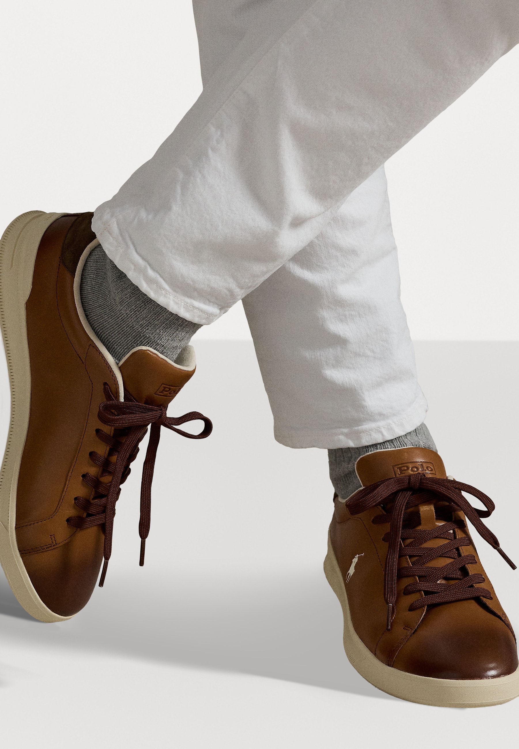 Polo Ralph Lauren SNEAKER IN PELLE HERITAGE COURT II UNISEX - Scarpe da ginnastica - marrone chiaro/ecru