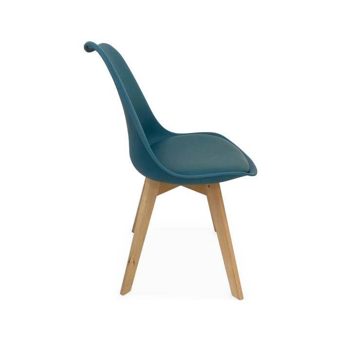 Juego de 4 sillas escandinavas. Patas de madera de haya. Sillas individuales. Color azul pato.