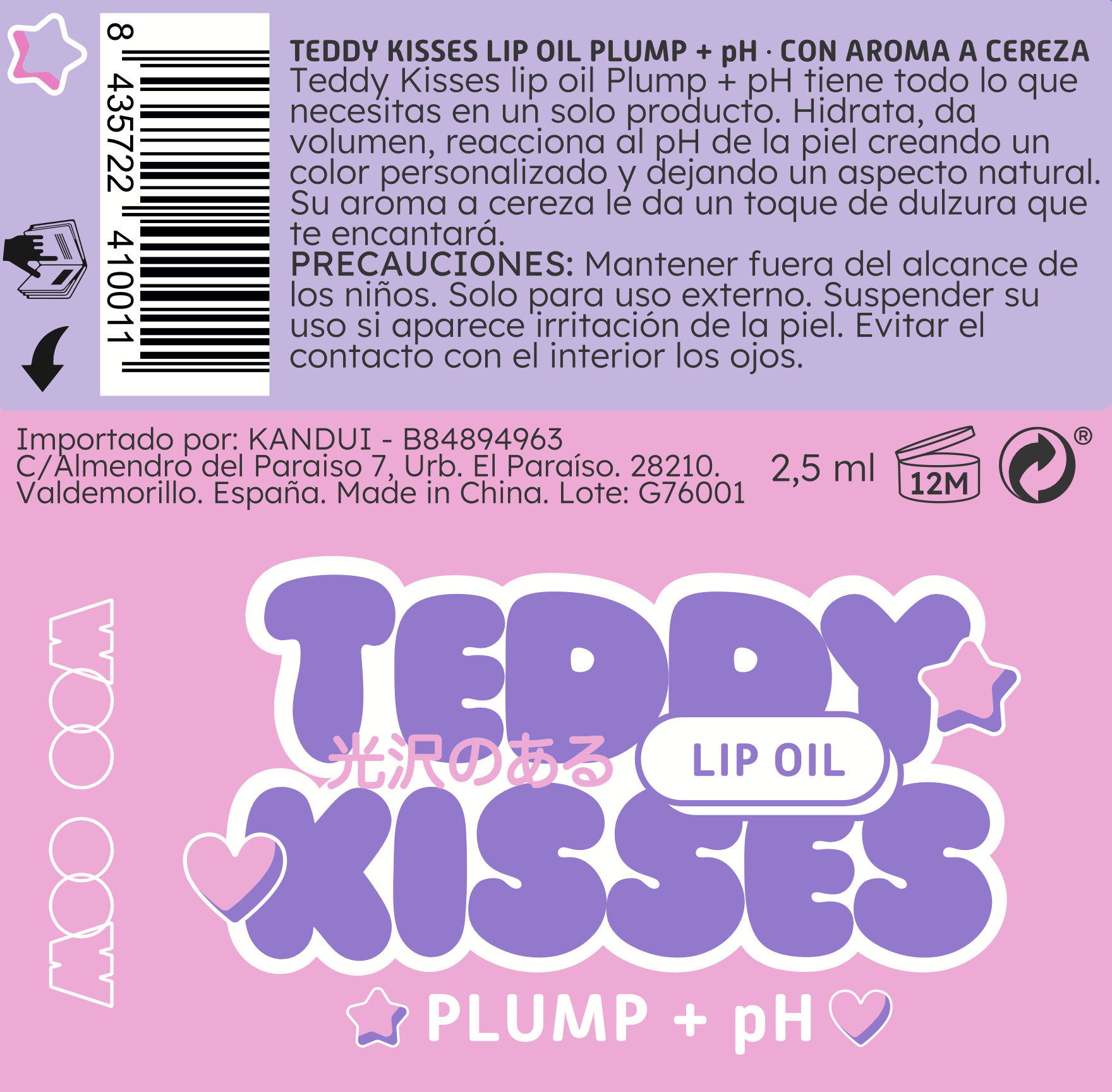 „Teddy Kisses“ lūpų aliejus „Cherry Ply“ pH apimties suteikiantis lūpų aliejus Lūpų blizgiai ir lūpų blizgiai