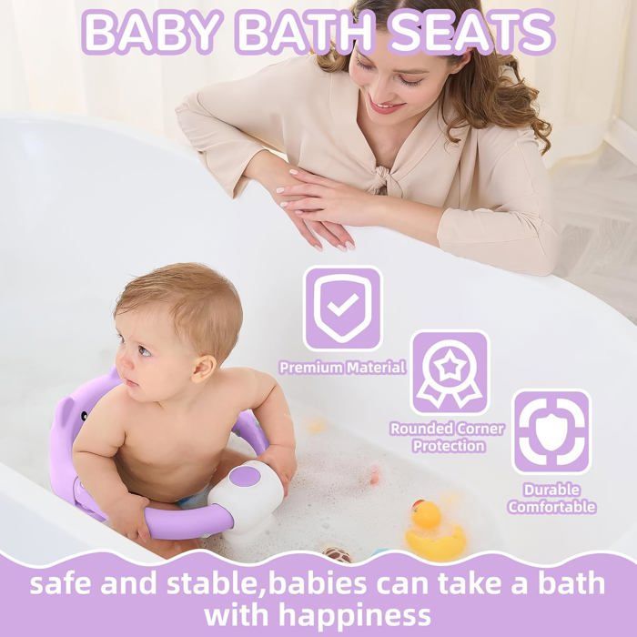 Asiento de baño para bebés de 6 meses en adelante, antideslizante, con 4 ventosas y cojín, color gris.