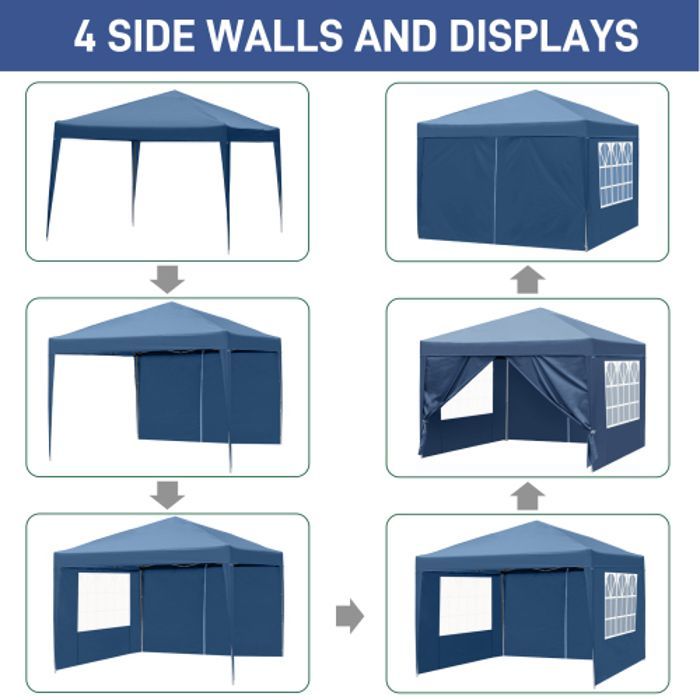 Tienda de campaña/cenador de 3*3 m para jardín, exteriores, recepciones, fiestas, color azul, 2 puertas + 2 ventanas.