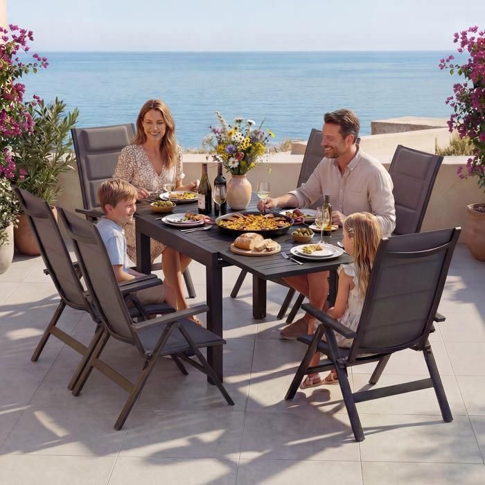 Table de Jardin Extensible en Aluminium | 200kg Fermé / 150kg Ouvert | 4-8 Personnes, Stable & Résistante, Gris