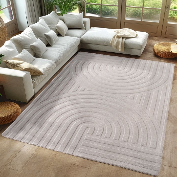 Carpetsale24 Tapis scandinave boho Crème 120x170 cm, lavable, doux, effet 3D, format petit, idéal salon ou chambre