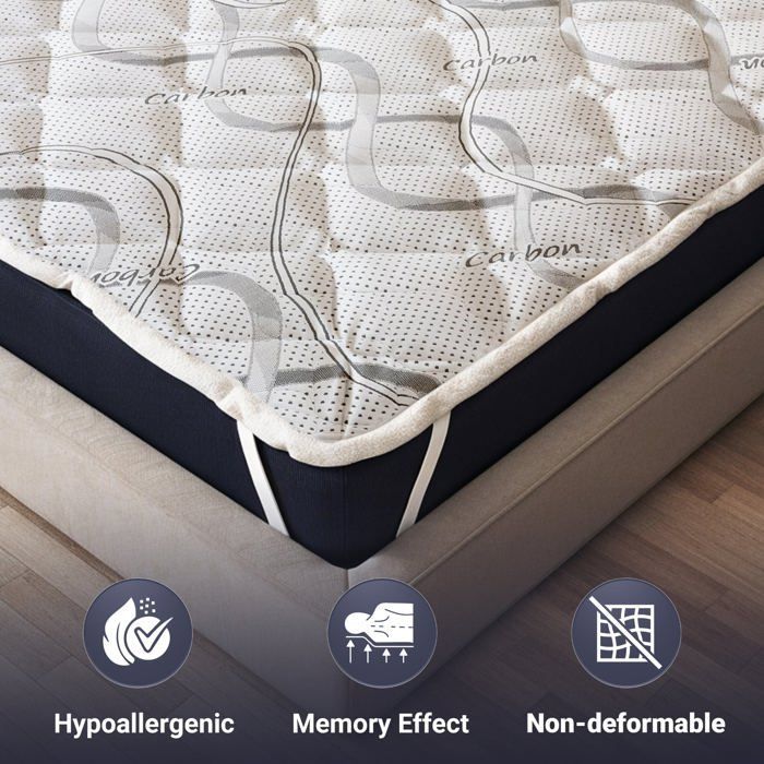 Surmatelas Ergonomique - THE WHITE STONE - Topper Carbon - 180 x 200 cm - Mousse à Mémoire - Hypoallergénique