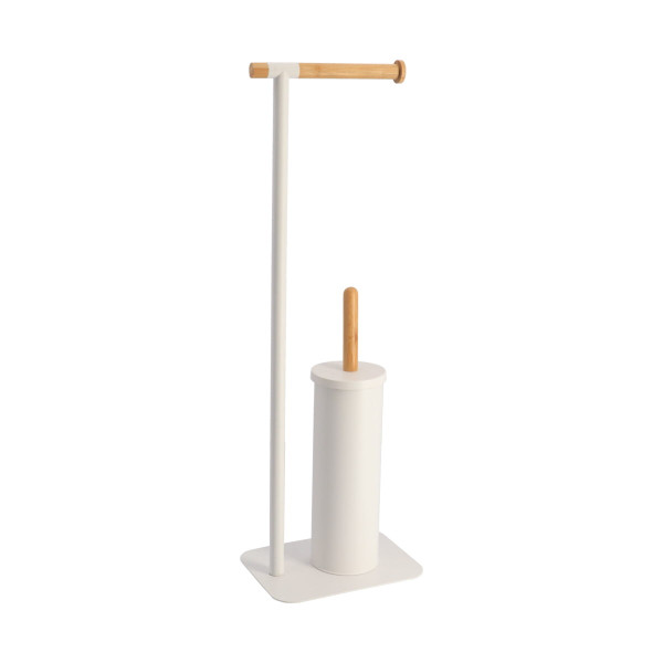 Metalowy stojak uchwyt na papier szczotka toaletowa 2w1 biały 69,5 cm