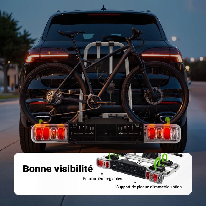 Portabicicletas Wiltec para enganche de remolque, para 2 bicicletas – Capacidad máxima: 60 kg – Gancho de bola de 5 cm (2