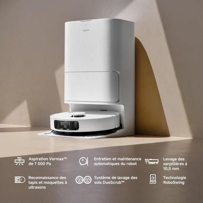 MOVA E30 Ultra - Robot Aspirateur Laveur avec Vidage Automatique - Nettoyage Automatique des Serpillières - Technologie RoboSwing