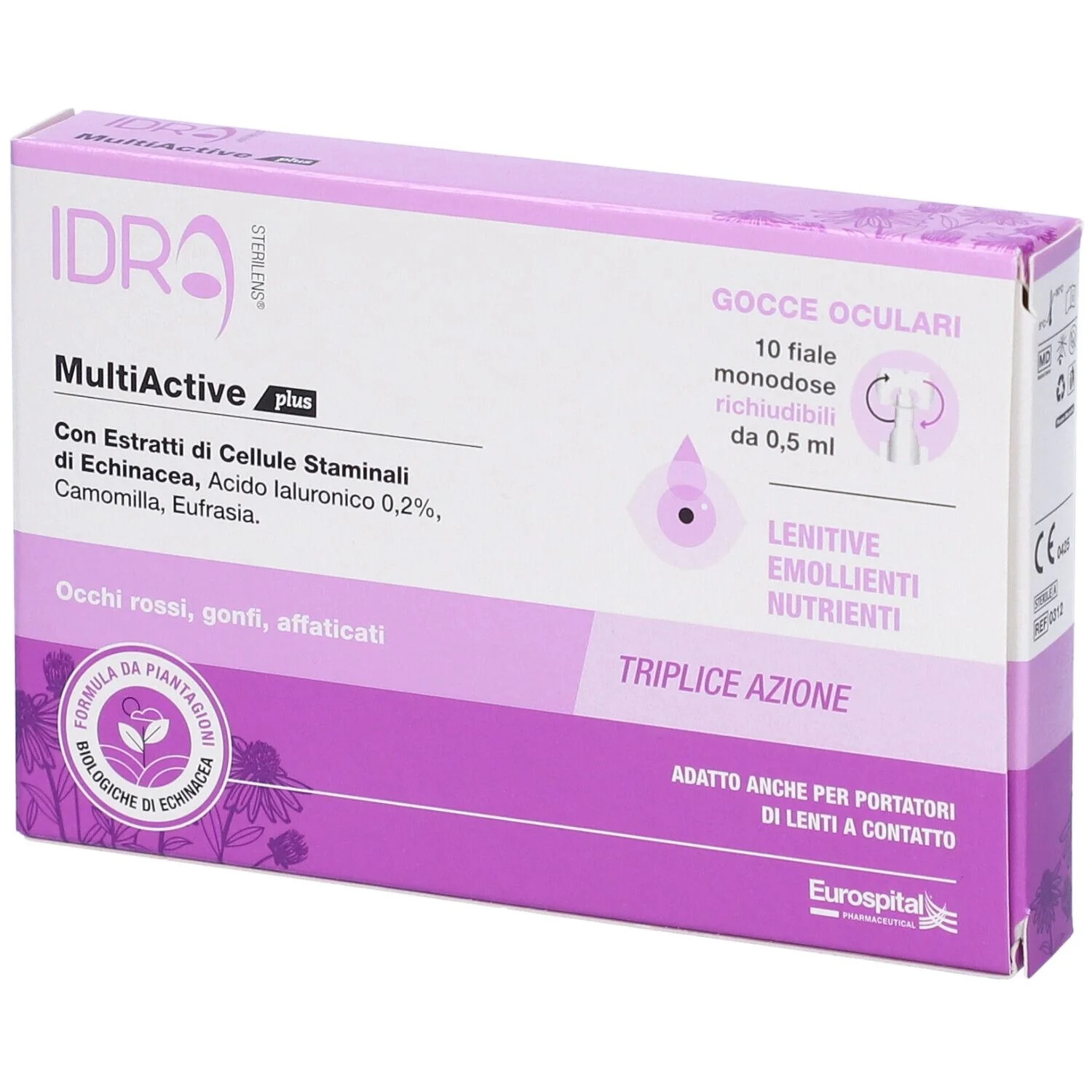Colirio Sterilens Idra Multiactive Plus, gotas oftálmicas calmantes, 10 frascos monodosis resellables de 0,5 ml.