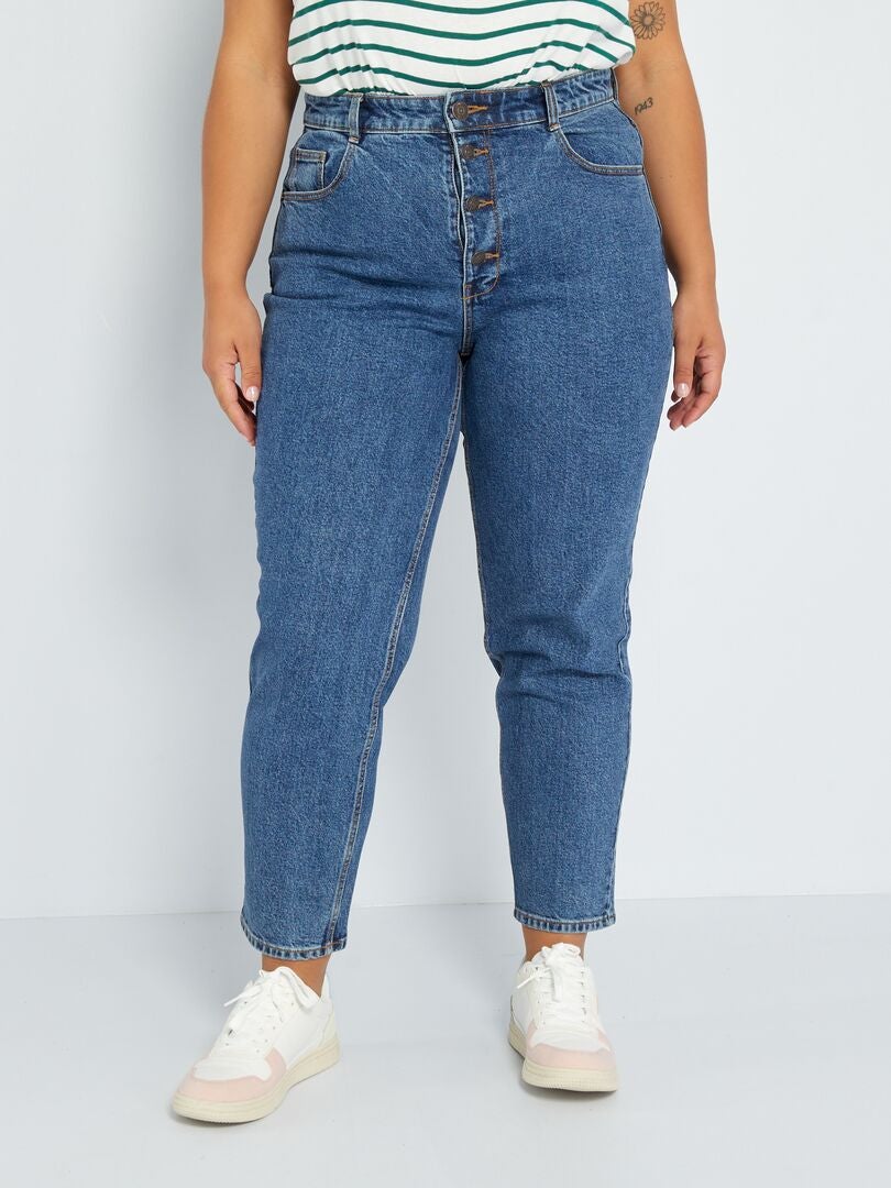Calça jeans mom de cintura alta com 5 bolsos, tamanho L32 - AZUL