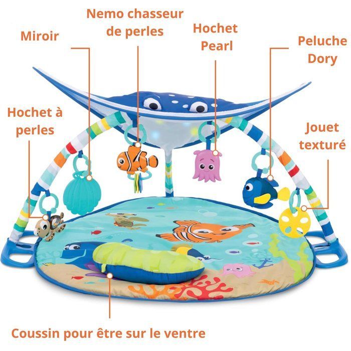 DISNEY BABY - NEMO - Tappetino da gioco per neonati, regalo per neonati, luci a stringa, specchio
