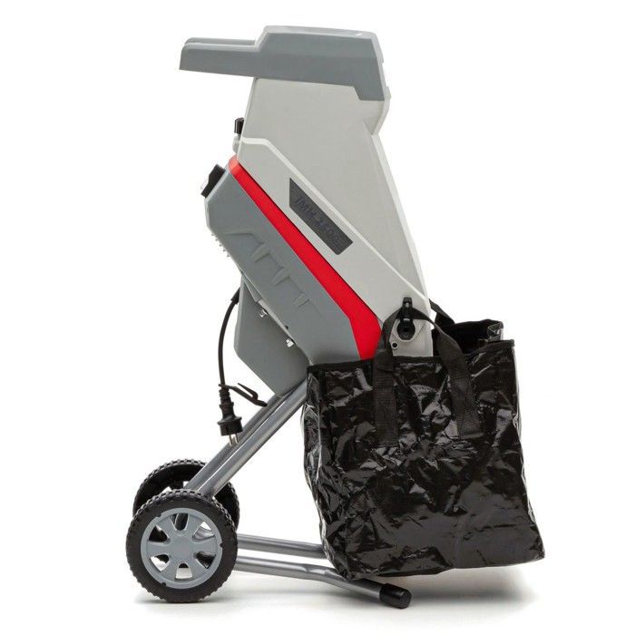 Trituratore elettrico da giardino da 2500 W con 2 lame in acciaio temprato, per rami fino a 45 mm, sacco di raccolta da 45 litri, IKRA