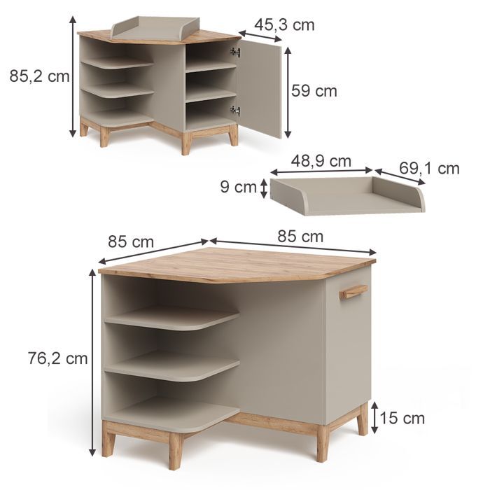 Fasciatoio Malia 85x85,2 cm con anta Cashmere/Artisan Vitalispa 58363