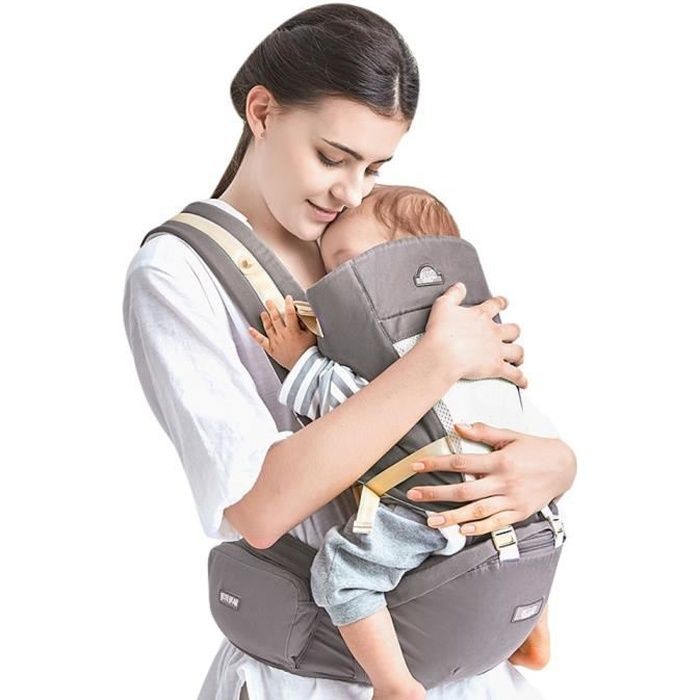 Portabebés 4 en 1 (delantero y trasero), mochila transpirable para senderismo, deportes y vacaciones - Gris