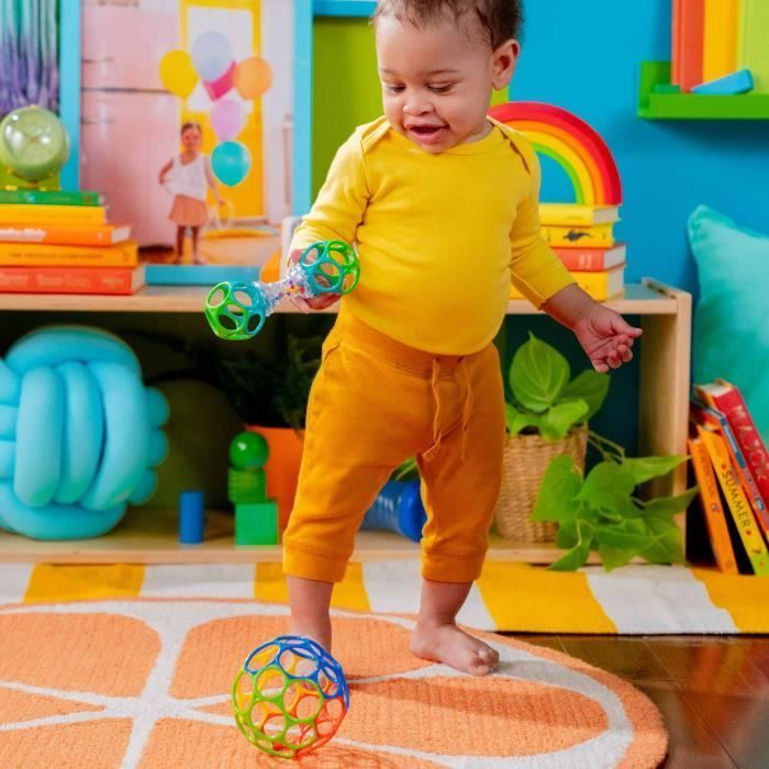 BRIGHT STARS O'Ball Baby Gift Set with 2 baby toys: a rattle and a classic O'Ball in red, yellow, blue and green