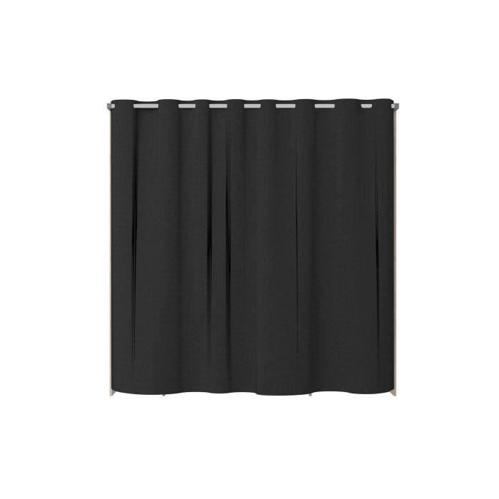 ARTIC double wardrobe - W198 x D48 x H203 cm - Oak finish + black curtain - Made in France