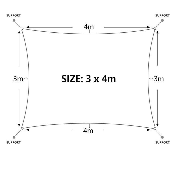 Vela de sombra rectangular de 3x4 m con protección UV para patio, jardín, terraza, exteriores y balcón.