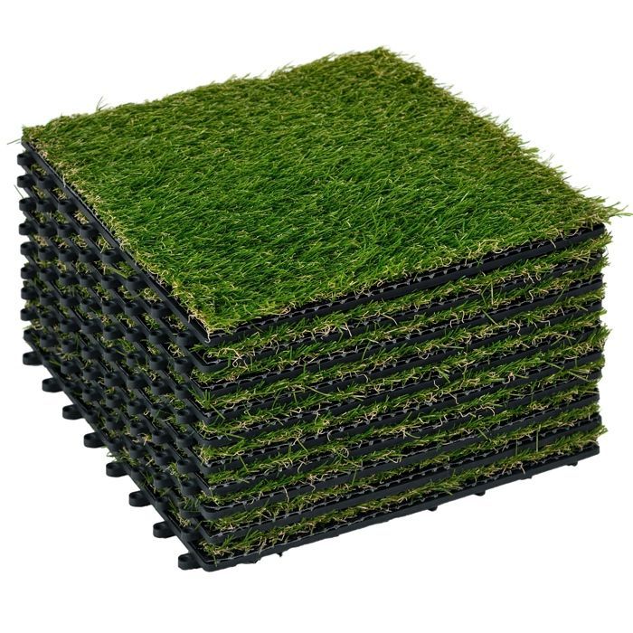 Césped sintético artificial - Outsunny - juego de 10 losetas entrelazadas, 3 cm de grosor - PP - 30x30cm - verde