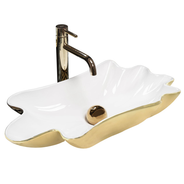 Umywalka REA Sea Infinity Gold/White   Korek
