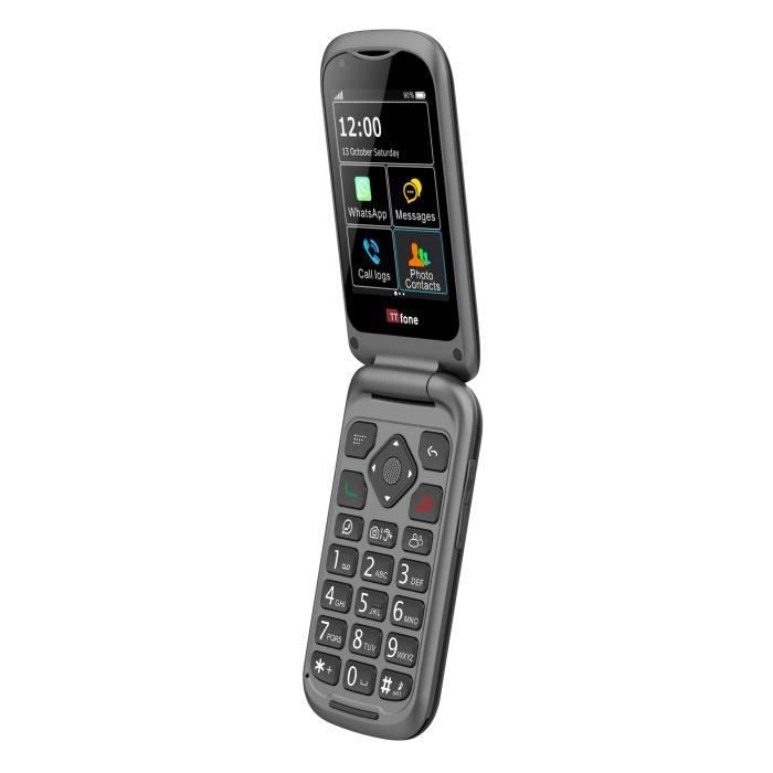 TTFONE TT970 Flip 4G Senior - Grandes Touches, Écran Tactile, WhatsApp, Bouton SOS, Caméra 8MP (Noir)