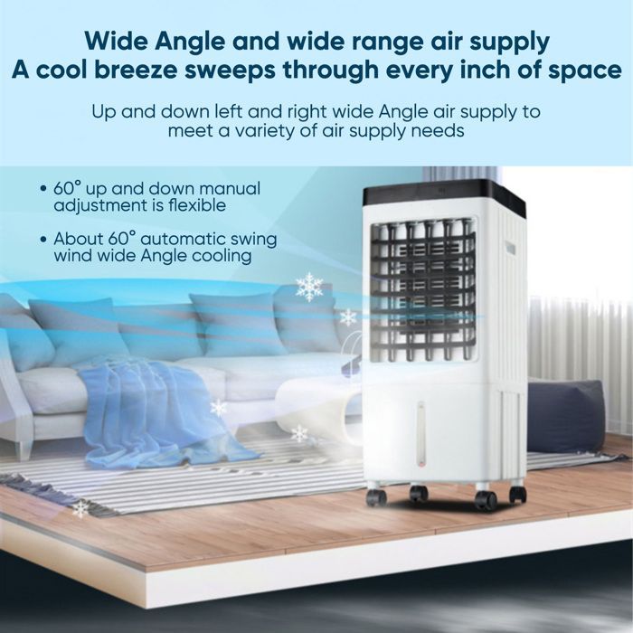 Ventilador de aire acondicionado portátil de 65 W, enfriador evaporativo de 10 L, 3 velocidades, temporizador de 7 horas, control remoto para el hogar y la oficina.