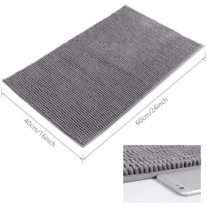 Alfombrilla de baño - Microfibra de chenilla - Antideslizante - 60 cm x 40 cm - Gris