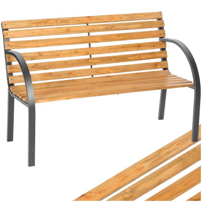 Panchina - TECTAKE - MICHAELA Panchina da giardino a 2 posti, stabile, robusta, in pino cinese, legno e acciaio, 119,5x62x83cm - Marrone