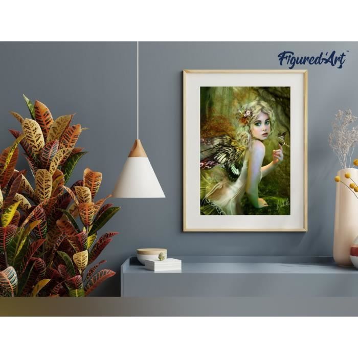 Figured'Art Peinture par Numéro Adulte Féé dorée - Kit de Loisir Créatif DIY Numéro d'Art - 40x50cm avec châssis en bois à monter