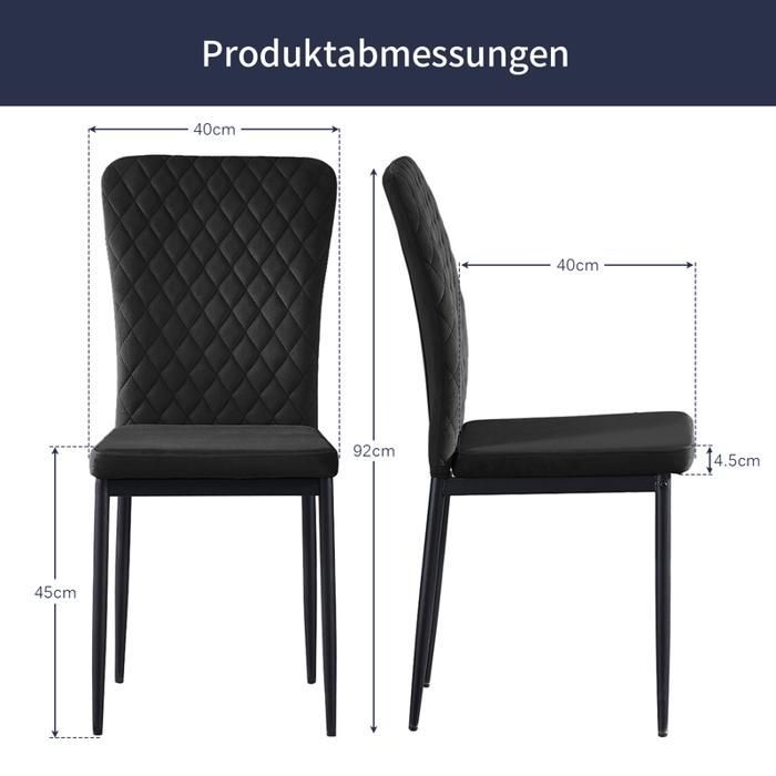 AINPECCA Lot de 6 Chaises Velours Noir Dossier Haut Losange sans Accoudoirs Pieds Métal